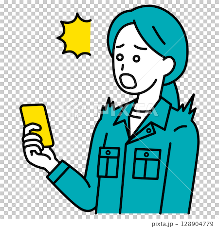 A female worker is surprised at the screen of her smartphone 128904779
