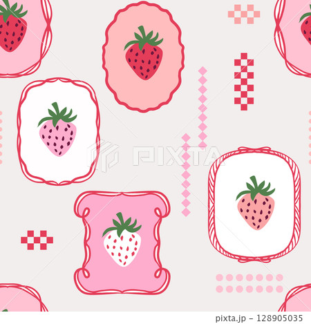 Whimsy Strawberry frame art seamless pattern...のイラスト素材 [128905035] - PIXTA