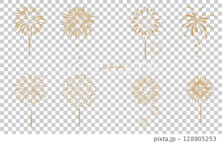 簡單的金色煙火向量插圖集 簡單的金色煙火向量插圖集 128905253