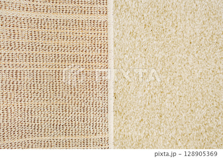 close-up. beige Interior pile carpet made of polypropylene.  128905369