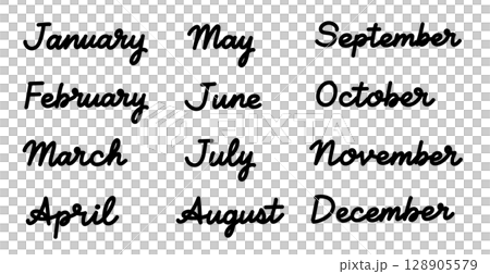Handwritten English names of the months (12 months) 128905579