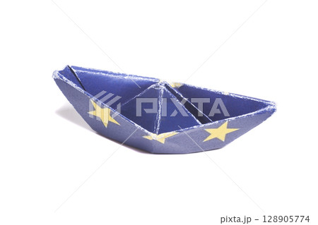 Origami boat with European flag Origami boat with European flag 128905774
