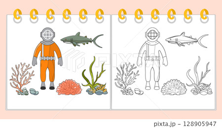 Coloring book Underwater Seabed Ocean Sea habitat 128905947