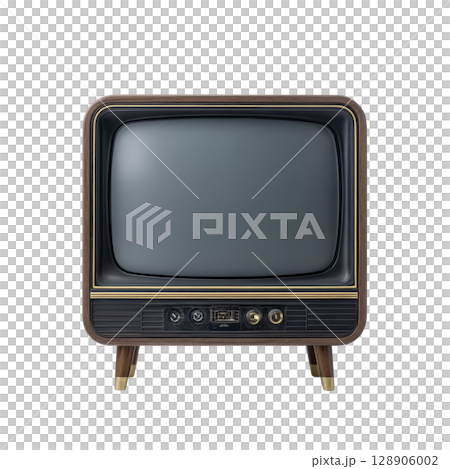 Vintage television with wooden frame and retro design evokes nostalgia. classic style and old fashioned appearance make it charming piece of history 128906002