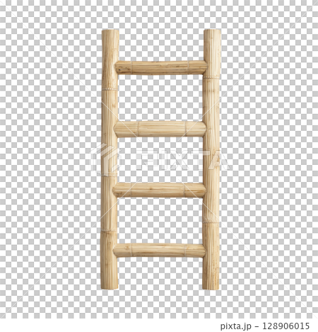 Rustic wooden ladder with five rungs made from natural bamboo, showcasing simple and organic design. Ideal for home decor or practical use, adding touch of nature to any space Rustic wooden ladder with five rungs made from natural bamboo, showcasing simple and organic design. Ideal for home decor or practical use, adding touch of nature to any space 128906015