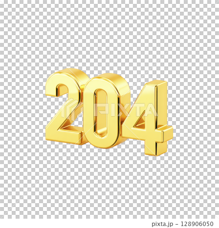Golden 3D number 204 isolated on transparency background, symbolizing futuristic or celebratory theme. shiny metallic finish adds luxurious and modern touch 128906050