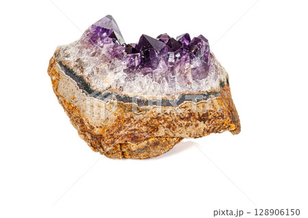 Amethyst Crystal Druse  macro mineral on white background 128906150