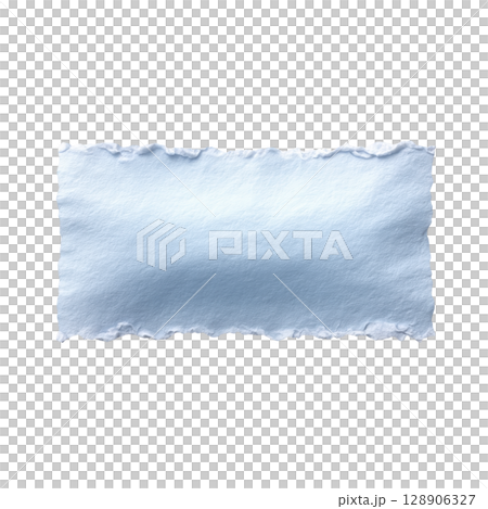 Piece of torn blue paper with rough edges is isolated on transparency background, creating textured and artistic appearance. paper uneven edges add sense of creativity and uniqueness 128906327