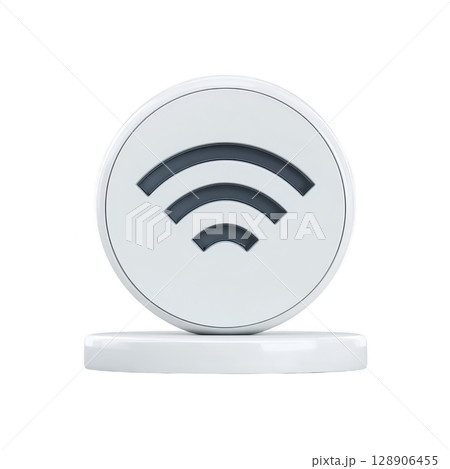 3D icon of Wi Fi symbol on circular base, representing wireless connectivity and internet access. design is minimalistic and modern, suitable for technology themes 128906455