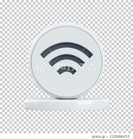 3D icon of Wi Fi symbol on circular base, representing wireless connectivity and internet access. design is minimalistic and modern, suitable for technology themes 128906455