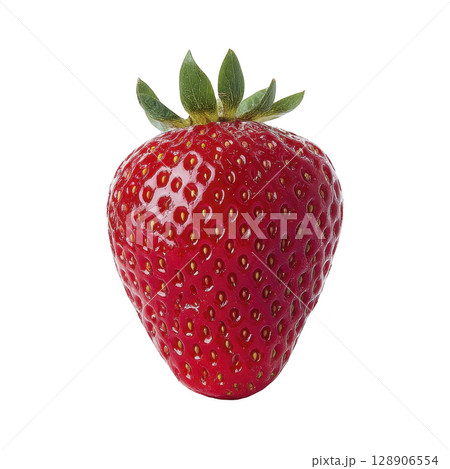 Vibrant red strawberry with glossy surface and green leaves is isolated on transparency background, showcasing its freshness and natural appeal Vibrant red strawberry with glossy surface and green leaves is isolated on transparency background, showcasing its freshness and natural appeal 128906554