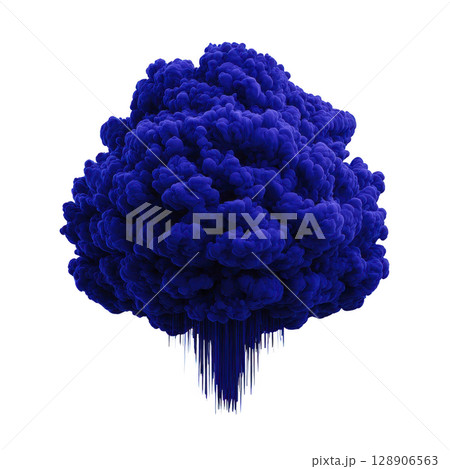 Vibrant, abstract blue cloud formation with intricate textures and cascading elements creates dynamic and artistic visual. design evokes sense of creativity and imagination 128906563