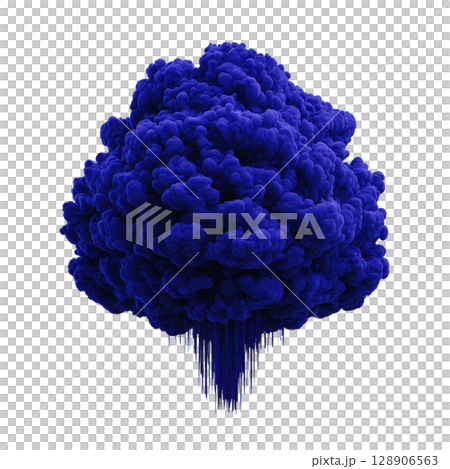 Vibrant, abstract blue cloud formation with intricate textures and cascading elements creates dynamic and artistic visual. design evokes sense of creativity and imagination 128906563