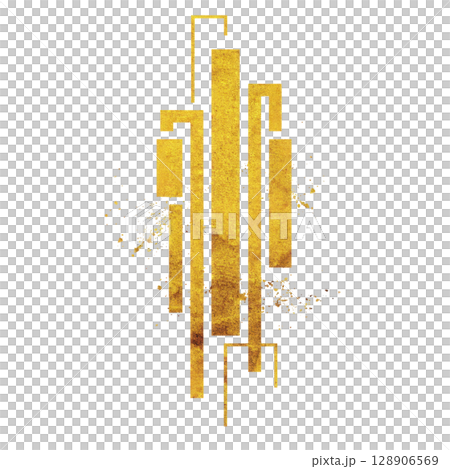 This features gold geometric design with vertical and horizontal lines, resembling abstract art deco pattern. gold elements are set against transparency background, creating striking contrast 128906569
