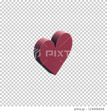 Red heart shaped object with textured surface is depicted, symbolizing love and affection. heart is three dimensional, adding depth and sense of realism to design 128906646