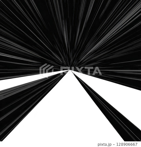 Dynamic, abstract image featuring converging lines creating sense of motion and speed, resembling futuristic tunnel or warp drive effect. monochrome palette enhances dramatic impact 128906667