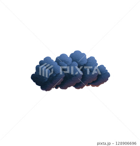 Dark, textured watercolor cloud illustration with moody atmosphere, featuring deep blue and purple hues. cloud has soft, fluffy appearance, evoking sense of calm and introspection 128906696