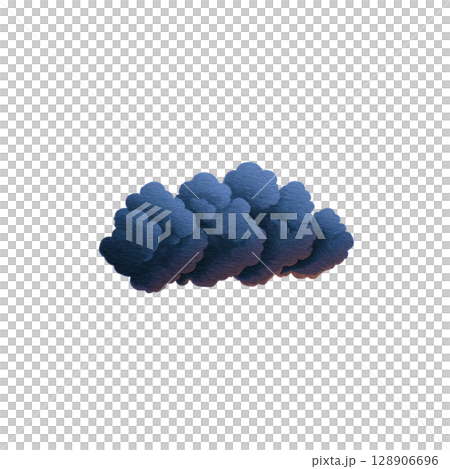 Dark, textured watercolor cloud illustration with moody atmosphere, featuring deep blue and purple hues. cloud has soft, fluffy appearance, evoking sense of calm and introspection 128906696