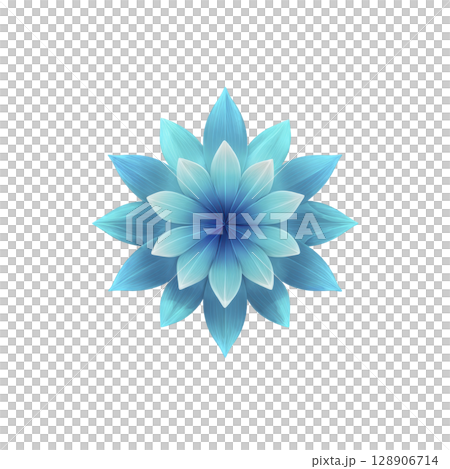 Symmetrical, vibrant blue flower with layered petals creates mesmerizing geometric pattern, evoking sense of tranquility and balance. design is both artistic and soothing 128906714