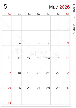 May 2026, calendar page isolated on white background, save clipping path. May 2026, calendar page isolated on white background, save clipping path. 128906891