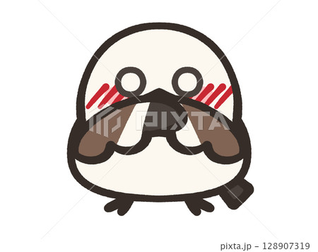 照れるゆるいシマエナガのイラスト素材 128907319