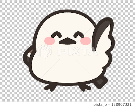手を振るゆるいシマエナガのイラスト素材 128907321