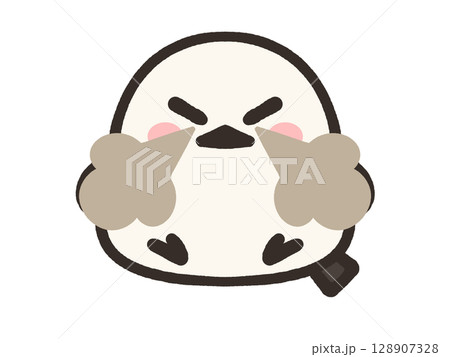 怒るゆるいシマエナガのイラスト素材 128907328