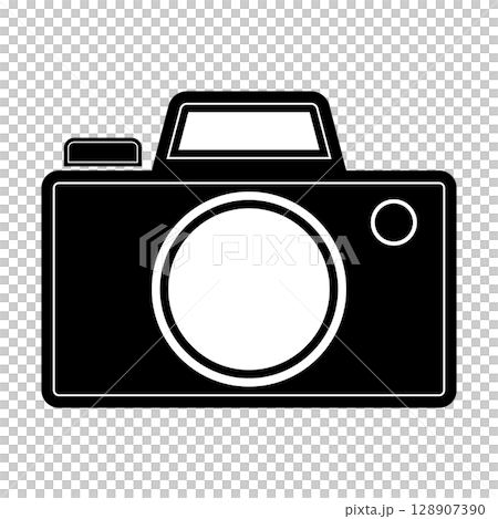 Simple and flat black and white camera icon on white background 128907390