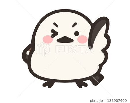 ウインクするゆるいシマエナガのイラスト素材 ウインクするゆるいシマエナガのイラスト素材 128907400