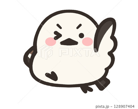 ウインクするゆるいシマエナガのイラスト素材 128907404