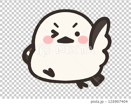 ウインクするゆるいシマエナガのイラスト素材 128907404
