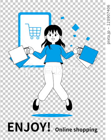 Women enjoying online shopping Women enjoying online shopping 128907406