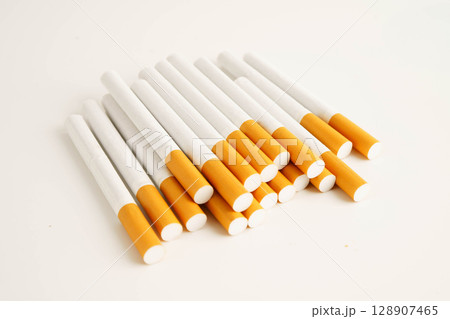 Cigarette, roll tobacco in paper with filter tube, No smoking. Cigarette, roll tobacco in paper with filter tube, No smoking. 128907465