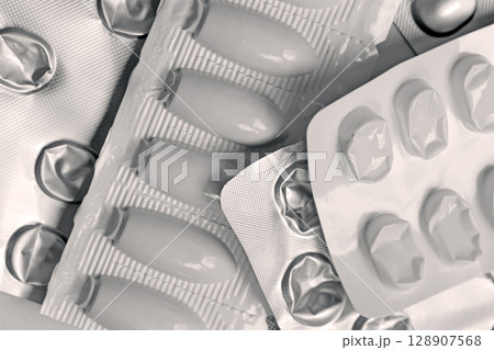 Medicine packages pile Medicine packages pile 128907568