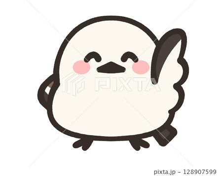 手を振るゆるいシマエナガのイラスト素材 128907599
