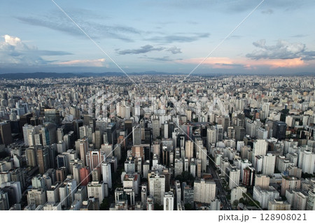 Cityscape of Sao Paulo showcasing urban life and architecture at dusk 128908021