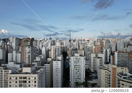 Urban skyline of Sao Paulo showcases diverse architecture and city life 128908028