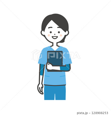バインダーを持つスクラブ姿の女性イラスト バインダーを持つスクラブ姿の女性イラスト 128908253