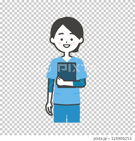 バインダーを持つスクラブ姿の女性イラスト バインダーを持つスクラブ姿の女性イラスト 128908253