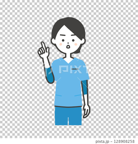 真剣な顔で指を立てるスクラブ姿の女性イラスト 真剣な顔で指を立てるスクラブ姿の女性イラスト 128908258