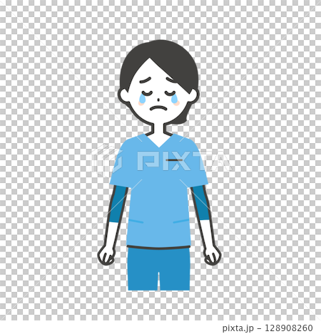 Illustration of a woman in a scrub crying 128908260