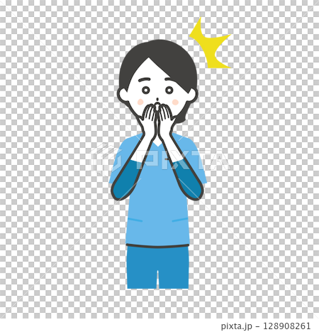 一位身穿手術服的女士驚訝地摀住嘴巴的插圖 128908261