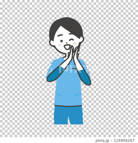 一位身穿手術服的女士一邊鼓掌一邊眨眼的插圖 128908267