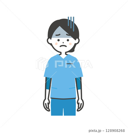 暗い表情のスクラブ姿の女性イラスト 128908268