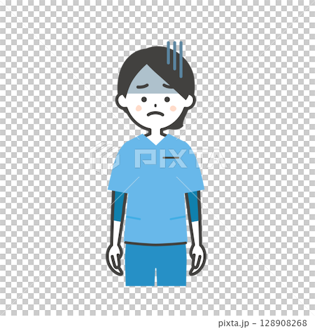 暗い表情のスクラブ姿の女性イラスト 128908268