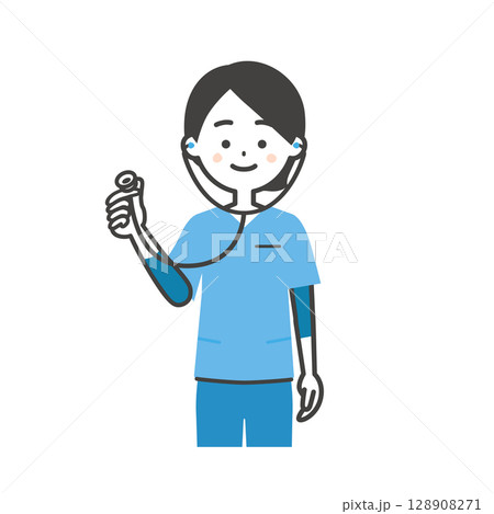 聴診器を持つスクラブ姿の女性イラスト 聴診器を持つスクラブ姿の女性イラスト 128908271