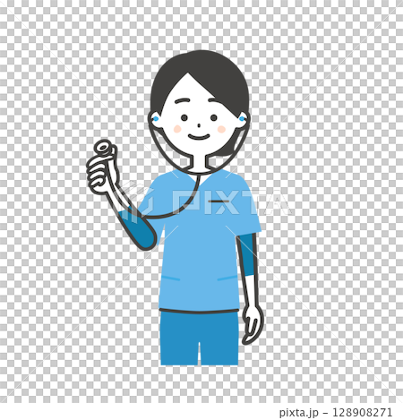 聴診器を持つスクラブ姿の女性イラスト 聴診器を持つスクラブ姿の女性イラスト 128908271
