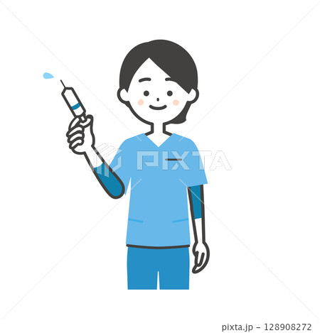 注射器を持つスクラブ姿の女性イラスト 128908272