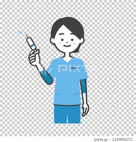 注射器を持つスクラブ姿の女性イラスト 128908272