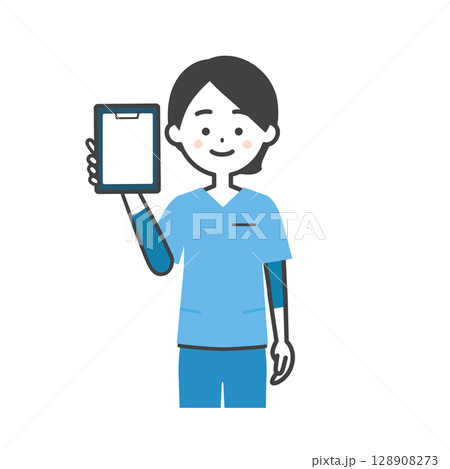 バインダーを持つスクラブ姿の女性イラスト バインダーを持つスクラブ姿の女性イラスト 128908273
